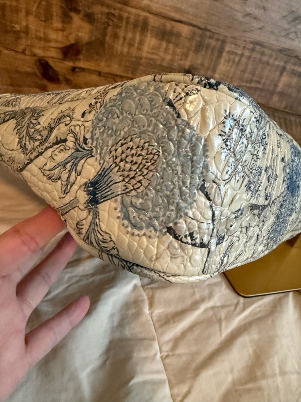 Brahmin Cream and Blue Floral Embossed Shoulder Bag - Picture 11 of 14